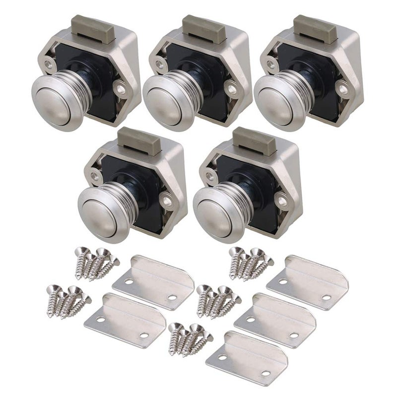 RDEXP Push Button Keyless Locks Latch Knob Cupboard 2cm/0.79in Mounting Hole for RV Drawer Cabinet Door Thickness 1.5-1.8cm Set of 5 - Image 1